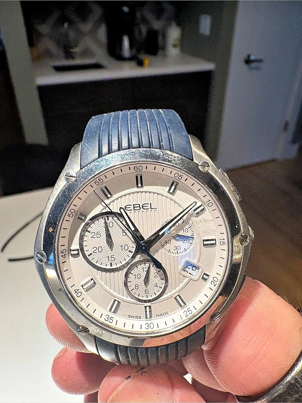 Ebel Classic Sport Chronograph Swiss Watch – Stainless Steel / Navy Strap (Ref.